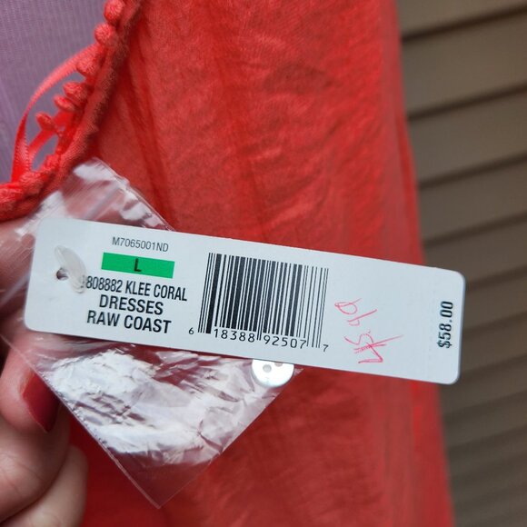 New Directions Coral Red Shift Dress NWT Lace Asymmetric Sleeveless Solid - Picture 9 of 15